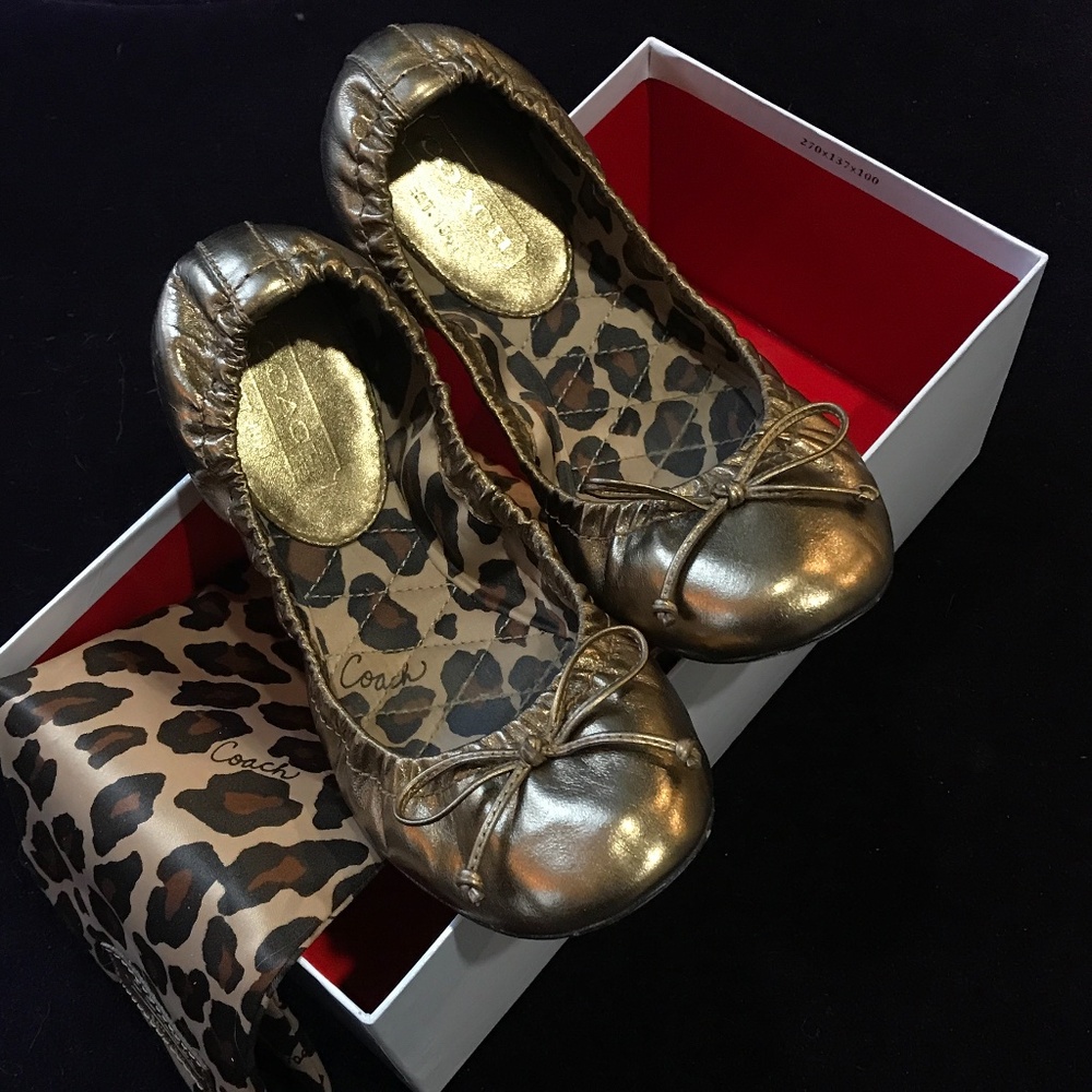 COACH Metallic Bronze Leopard Flats Ballerina 35  5.5